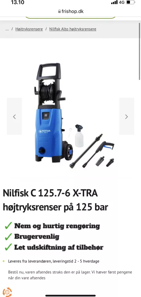 Nilfisk C 125.7-6 X-TRA højtryksrenser på 125 bar