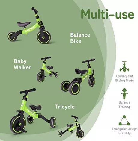 besrey 5 in 1 Laufräder Laufrad Kinderdreirad Dreirad Lauffahrrad Lauflernhilfe für Kinder ab 1 Jahre bis 4 Jahren - Grün: Amazon.de: Spielzeug