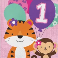 16 Servietten 1. Geburtstag im Zoo Rosa - Kids Party World