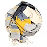 ANNA ANIQ Hamamtuch Fouta Strandtuch Saunatuch XXL Extra Groß 100x200 cm - 100% Baumwolle, orientalisches Bade-Tuch, Picknick, Schal, Pestemal, Strand-Handtuch (Jeans-Gelb)