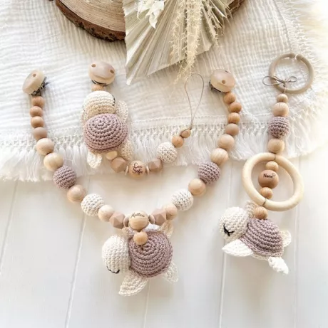 SET Kinderwagenkette Schnullerkette Namen Schildkröte Holz - Etsy.de