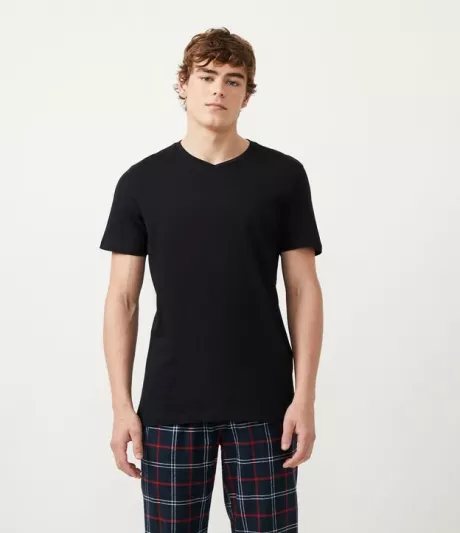 Camiseta Básica de Pijama em Algodão Preto
