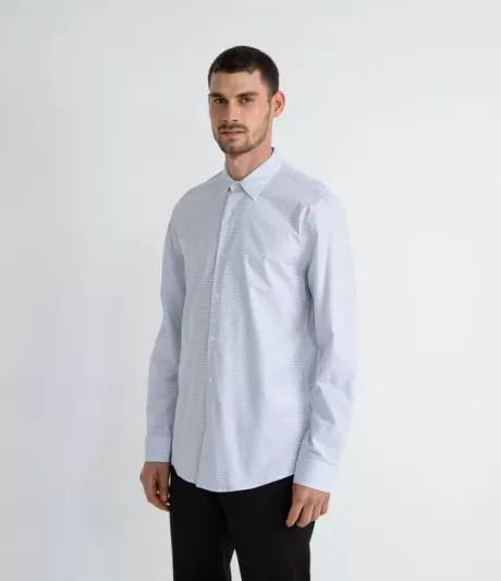 Camisa Social Classic em Algodão com Manga Longa Azul Claro