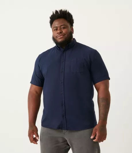Camisa em Algodão Manga Curta com Bolso Azul