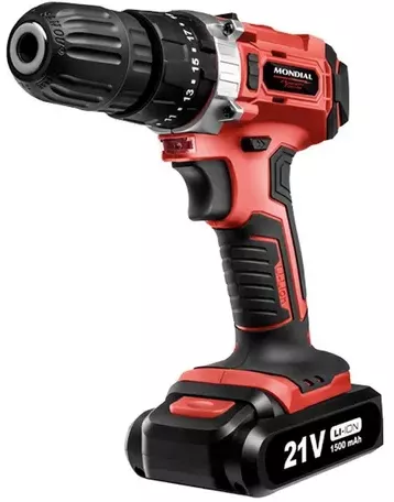 Furadeira martelete sem fio de 10mm Mondial PF-09M 21V com maleta de transporte 100V/240V 50Hz/60Hz | Frete grátis