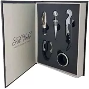 Kit Vinho Abridor Saca Rolhas Tampa Dosador Livro 05 Peças | Amazon.com.br