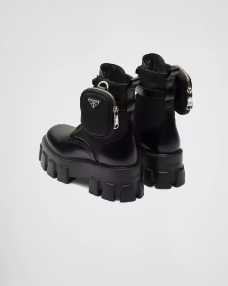 Bota Monolith em couro e nylon Preto | Prada