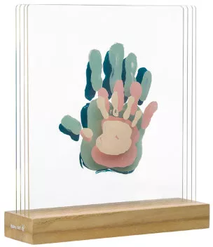 Baby kunst, billedramme, familietryk - Superposed håndtryk, (Plexi hvid - pinkorblue.dk
