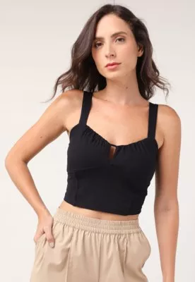 Regata Cropped Lez a Lez Recorte Preta - Compre Agora | Dafiti Brasil