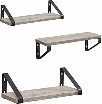 VASAGLE Industrial Design Floating Shelves Set of 3 Wall Mounted Sturdy Shelves for Display Living Room Bathroom Kitchen Grey Black LWS033B02 : Amazon.de: Home & Kitchen