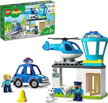 LEGO 10959 DUPLO Polizeistation mit Hubschrauber, Polizeiauto und Steine, Polizei-Spielzeug