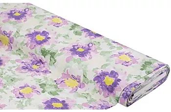 Viskose-Leinen "Blumen", ecru/lila online kaufen | buttinette Bastelshop