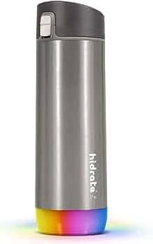 Hidrate | HidrateSpark | Smart-Wasserflasche aus Stahl. Verfolgt Wasseraufnahme und leuchtet, um Sie daran zu erinnern, hydratisiert zu bleiben. Große Trinköffnung, 0,5 Liter, gebürsteter Edelstahl : Amazon.de: Sport & Freizeit