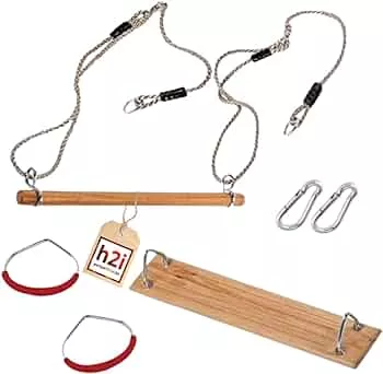 h2i Set aus Schaukelbrett, Turnringen & Trapez Schaukel | Trapezstange aus Holz mit Seilen & Karabinerhaken | Kinderschaukel Outdoor & Indoor | Turngeräte für Kinder: Amazon.de: Spielzeug