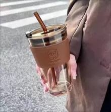 Copo De Vidro Com Canudo E Tampa, 15,4 Onças (cerca De 450g), Copo De Café Gelado, Copo De Água, Copo De Smoothie, Copo Estético De Casal Para Uso Doméstico | SHEIN Brasil