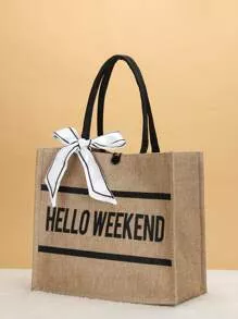 Bolsa Tote De Luxo Feminina Com Estampa De Letras E Fita Decorada, Retorno Às Aulas, Presente De Professor, Ideia De Presente Ideal, Presentes De Agradecimento, Bolsa De Presentes Com Monograma, Reutilizável, Bolsa De Professor Educador/mãe | SHEIN Brasil
