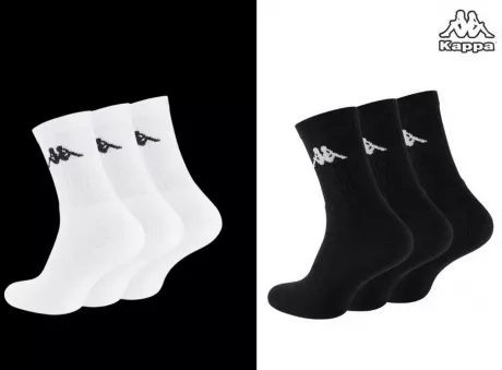 Kappa Tennissocken 6 Paar KAPPA ® Baumwolle Sportsocken Tennissocken Schwarz / Weiß, der gerippte Schaft sorgt für einen perfekten Halt ohne zu verrutschen