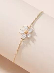 1 Peça Pulseira Ajustável Com Cordão Embutido De Zircônia Cúbica Em Forma De Flor De Cobre, Perfeita Para Uso Diário Feminino, Encontros, Festas, Etc. | SHEIN Brasil