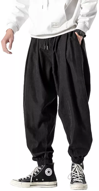 Calça de moletom preta Hip Hop masculina, calça casual masculina, moda streetwear, jogger, calças harém