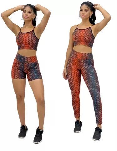 Conjuto 3 Pçs Roupa Academia Calça Top Alça Shorts Fitness | Parcelamento sem juros