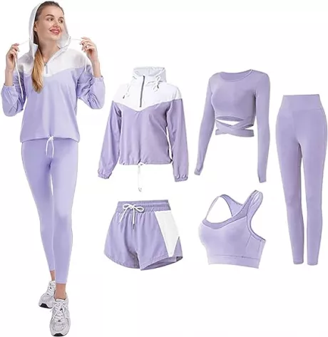 FRECINQ 5 Stück Damen Fitness Trainingsanzug Yoga Set Sportbekleidung Jogging Gym Pilates Sportbekleidung Zumba Tennisbekleidung : Amazon.de: Fashion