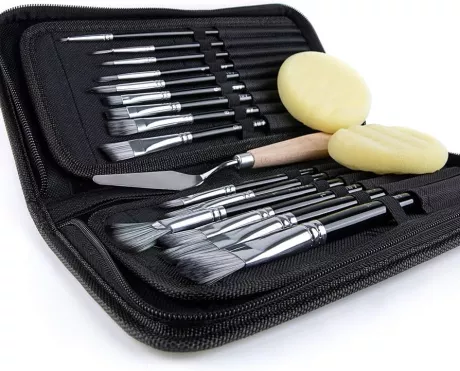 Artify 15-teiliges Pinsel-Set, Malpinselset für Acryl-, Öl-, Aquarell-, Gouache-Malerei, Färbepinsel-Set inklusive Pop-Up-Tragetasche mit Palettenmesser und 2 Schwämmen-schwarz: Amazon.de: Küche, Haushalt & Wohnen