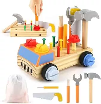 DINORUN Werkzeug Kinder Montessori Spielzeug ab 3 4 5 Jahre，Kinderwerkzeug Holzspielzeug Motorikspielzeug mit Aufbewahrungstasche, Geschenk Kinderspielzeug für Mädchen Junge: Amazon.de: Spielzeug