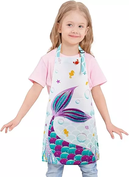 Kinderschürze - Meerjungfrau Kinder Schürzen Malschürze Kinder Verstellbare Nackenriemen für Mädchen Wasserdicht Kochschürze mit Tasche Kochen Backen Malen Basteln Gartenarbeit(Klein, 6–10 Jahre) : Amazon.de: Spielzeug