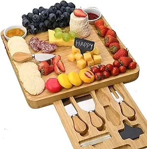 Kit de Tábuas de queijo e frios Bambu, petisqueira, facas, molheira de porcelana. Conjunto de tábuas de bambu premium, ideal para presentes. Petisqueira para frutas, azeitonas, queijos | HYATTO HOME | Amazon.com.br