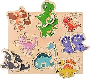 Pikatoyz Wooden puzzle 1 year, 2 3 years. Puzzle consisting of dinosaur puzzles. Ideal puzzle for a gift. Children's puzzle consisting of Montessori toy for boys. Baby toy.: Amazon.de: Toys