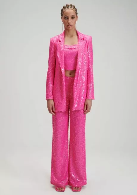 calça wide leg cintura alta rosa