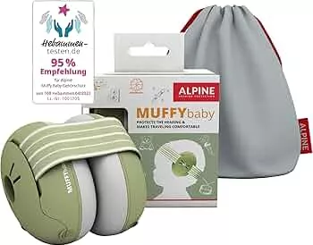 Alpine Muffy Baby - Gehörschutz für Babys bis 36 Monate - 23dB - Baby Lärmschutz Kopfhörer verhindert Gehörschäden und verbessert den Schlaf unterwegs - Verstellbares Kopfband - Grün : Amazon.de: Baby