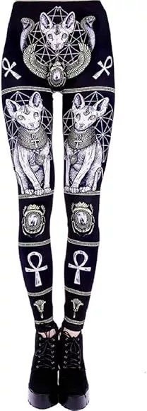 Restyle Sphynx Occult Egypt Symbols Ankh Scarab Punk High Waist Goth Leggings - Black (M - UK 10), black : Amazon.de: Fashion