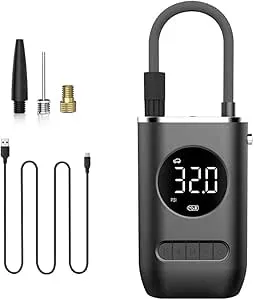 Mibee Compressor de ar portátil com inflador de pneu mini com bateria recarregável de 4000 mAh, bomba de pneu sem fio 150 PSI, luz de emergência LED, bomba de ar calibre de pressão para carro bicicleta motocicleta bola inflável : Amazon.com.br: Esporte