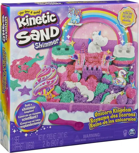 Kinetic Sand Magischer Sand – Einhorn-Königreich 907 G + 8 Formen – Erstellen Sie verschiedene hypnotisierende Formen mit diesem magischen und bunten Sand wie Knetmasse