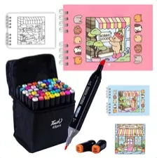 Kit Livro De Colorir Bobbie Goods Com Conjunto De Canetas Marcador Permanente Ponta Dupla 48 Cores Capa Dura 50 Páginas 180g A5 | Frete grátis