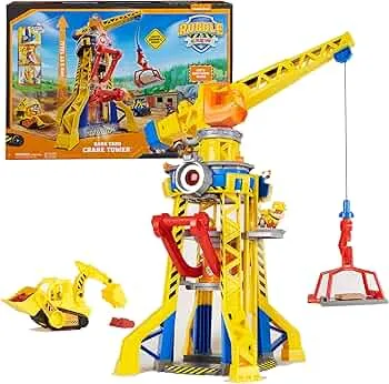 Rubble & Crew – Baupfoten Hof Kran-Spielset (68 cm) mit Rubble-Actionfigur, Planierraupen-Baufahrzeug und 340 g Kinetic Sand Build-it Sand, Spielzeug geeignet für Kinder ab 3 Jahren: Amazon.de: Spielzeug