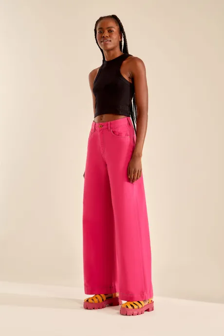 calça sarja wide leg - 020371047357