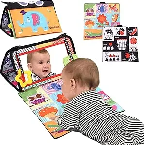 Espelho Montessori para bebé com livro sensoriais preto e branco