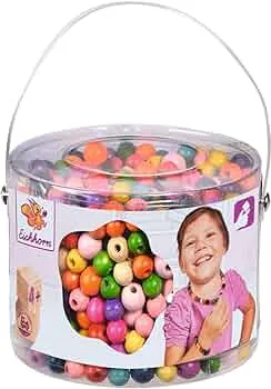 Eichhorn 100003442 - Holzperlen-Set im Eimer, Bunte Perlen in unterschiedlichen Formen, inkl. Schnüren und Verschlüssen, 800-tlg., Hartholz: Amazon.de: Spielzeug