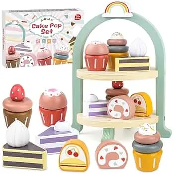 Airlab Kinderküche Spielküche Zubehör Holz, Holzspielzeug Kuchen Holz für Kinder, Kinderspielzeug Tee Set mit Ständer, Teeparty Set Rollenspiel Geschenk Mädchen Jungen: Amazon.de: Spielzeug
