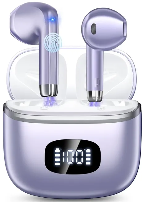 Bluetooth Kopfhörer, Kopfhörer Kabellos Bluetooth 5.3 mit 4 ENC Noise Cancelling Mic, kopfhörer kabellos HiFi Stereo, LED-Anzeige, 40 std Spielzeit, USB-C, In Ear Ohrhörer für Arbeit Spiel Sport, Lila: Amazon.de: Elektronik & Foto