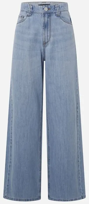 Calça Wide Leg em Jeans com Cós Alfaiatado Azul Claro