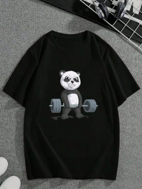 Camiseta unissex panda academia Ombro Caído Streetwear Camisa Blogueira Style. R$22,95