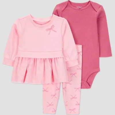 Carter's Just One You® Baby Girls' 3pc Bows Top & Bottom Set - Pink 24M : Target