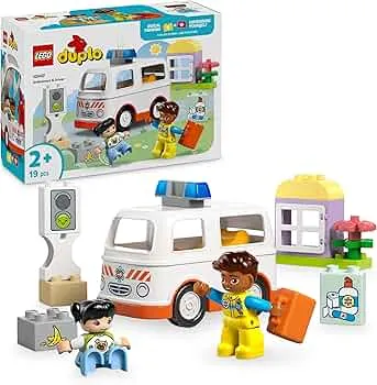 LEGO DUPLO Rettungswagen mit Fahrer - Lernspielzeug für Kleinkinder ab 2 Jahren - Montessori Spielzeug für Rollenspiele - Rettungswagen Spielzeug mit Auto, Haus, 2 Figuren - Geschenk für Kinder 10447: Amazon.de: Spielzeug