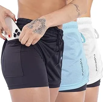 Kit 3 Shorts 2 em 1 Duplo Feminino Fitness com Bolso oculto para celular para Academia caminhada treino (BR, Alfa, G, Regular, Regular, Preto/Azulbebe/Branco) | Amazon.com.br