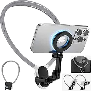 2 em 1 Suporte magnético de pescoço para telemóveis/câmara, suporte de telemóvel para pescoço mãos livres, Selfie POV/Vlog suporte de pescoço para telemóvel, para iPhone 15, 14, 13 e 12 Pro série : Amazon.es