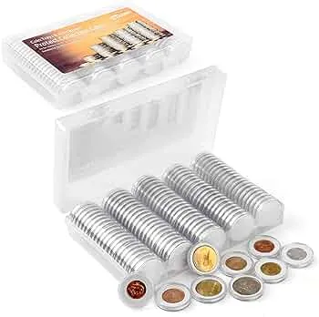 Amazon.com: Münzkapseln in 5 Größen (17/20/25/27/30 mm), Schutzdichtung, Münzhalter mit Kunststoff-Aufbewahrungsbox, 100 Stück : Bürobedarf & Schreibwaren