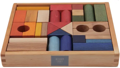 Wooden Story | 30 Holz-Bauklötze in edler Box | Regenbogen